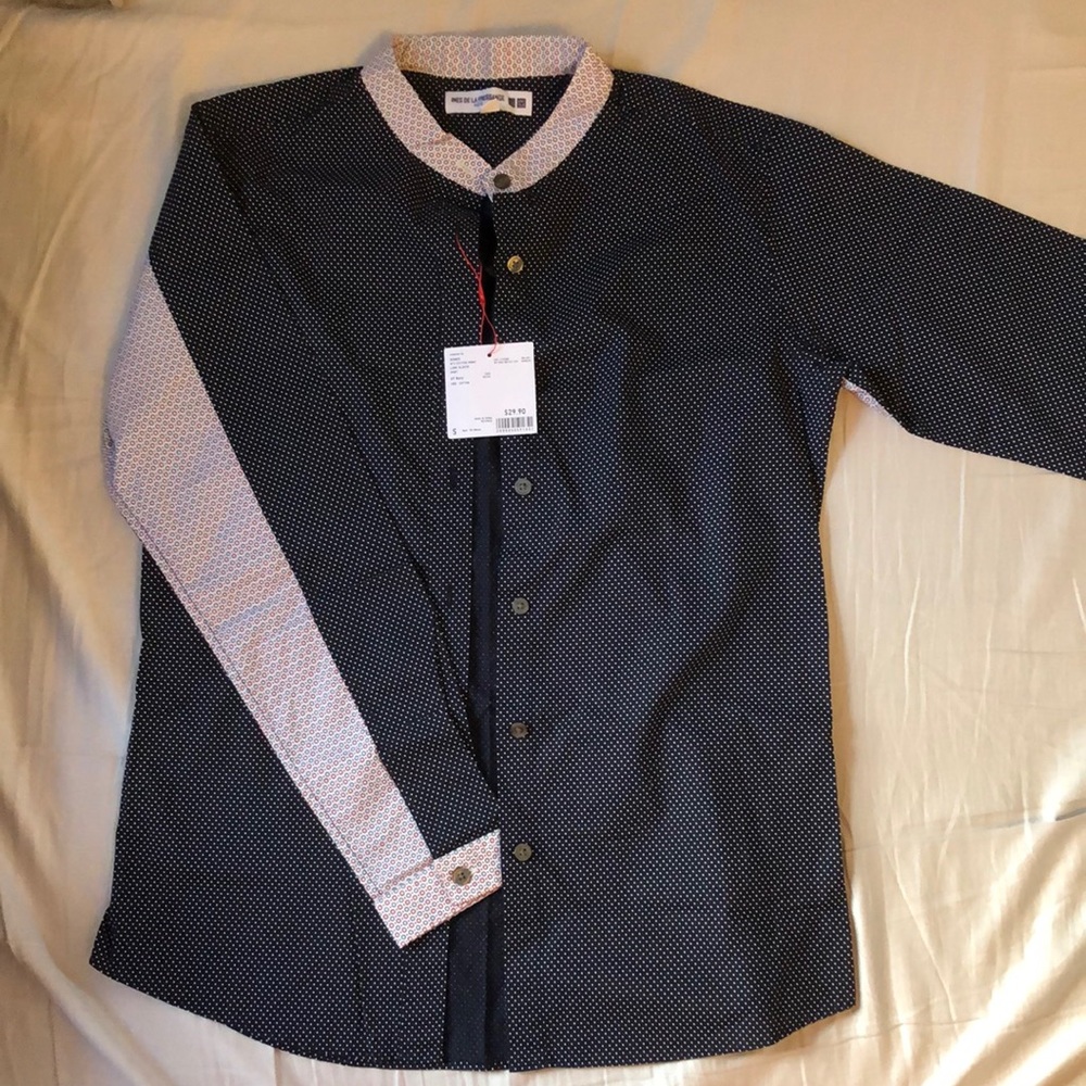 NWT Uniqlo Cotton Print Long Sleeve Shirt Ines de la Fressange (S)